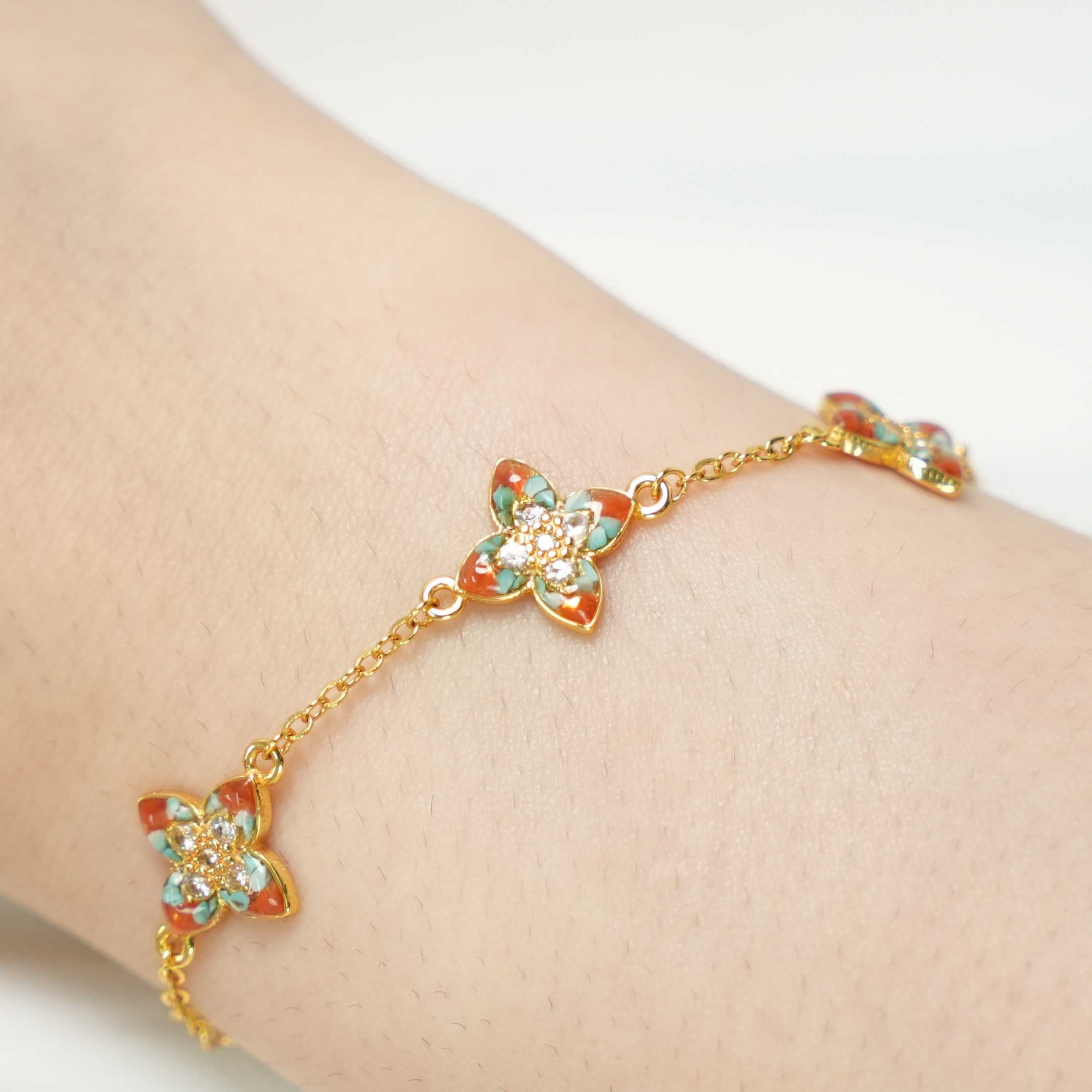 Color Stone Inlay Bracelet – Angular Four-Leaf Clover, Dunhuang Color Series