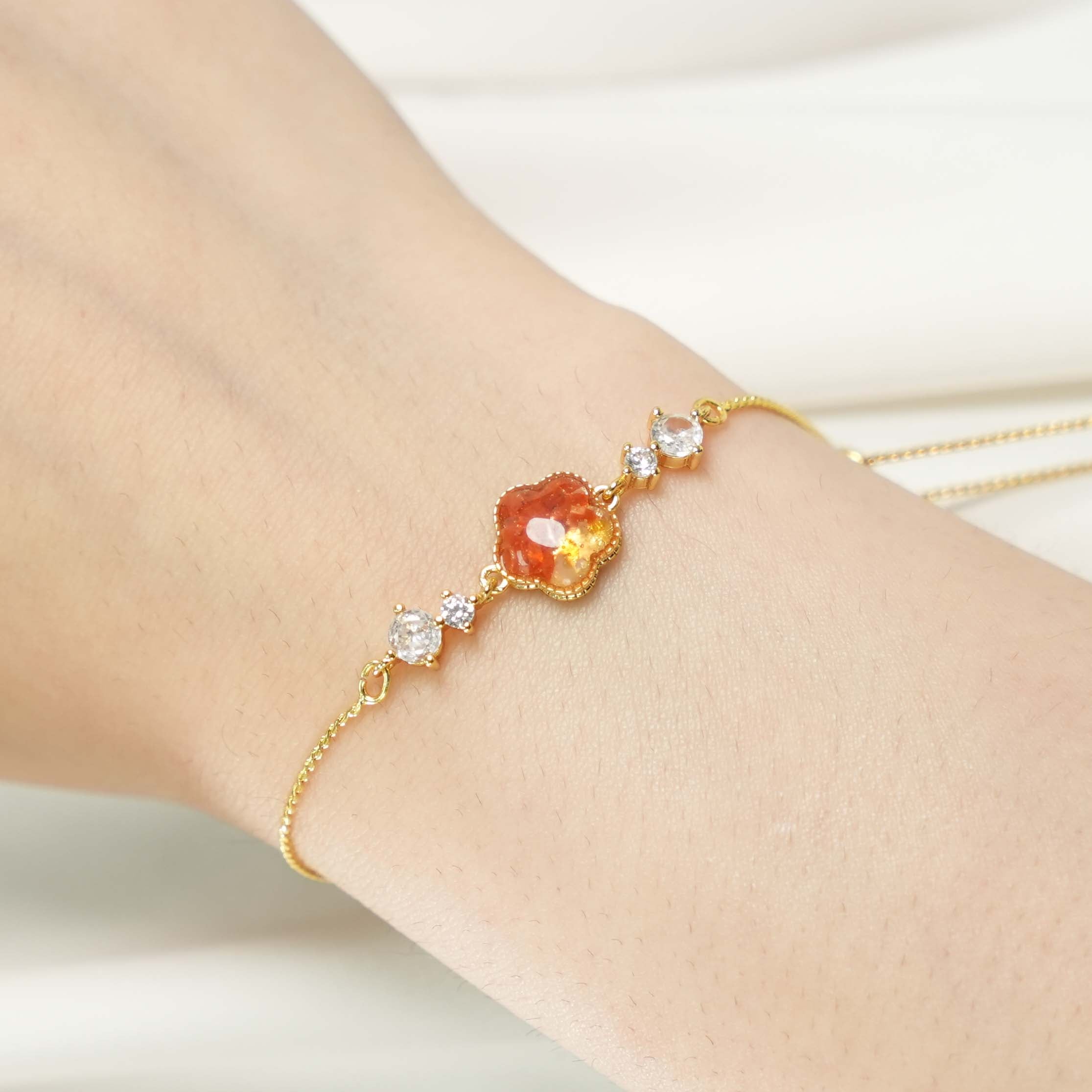 Color Stone Inlay Plum Blossom Bracelet – Prosperous Red Series