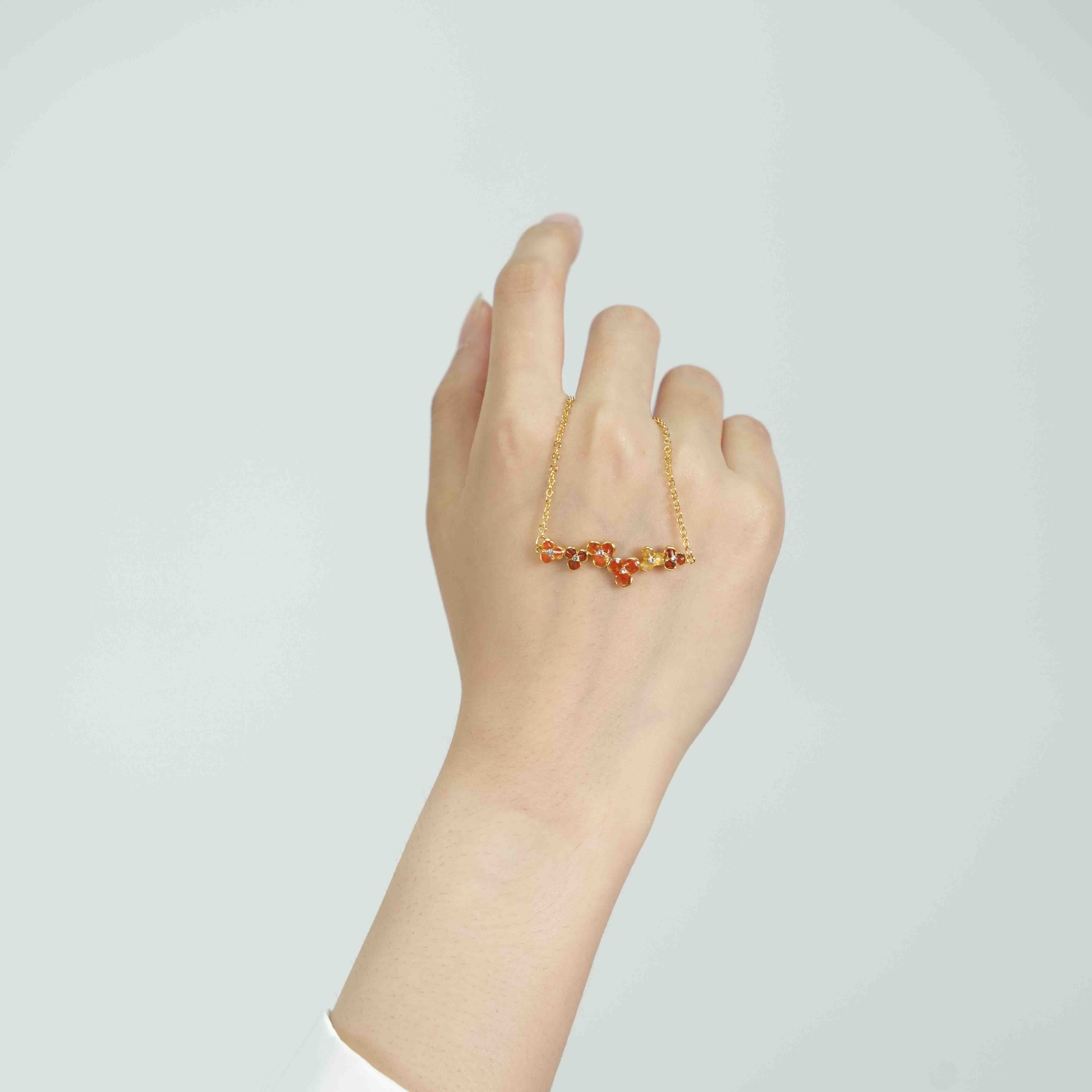 Color Stone Inlay Bracelet – Three-Petal Flower, Prosperous Red Series