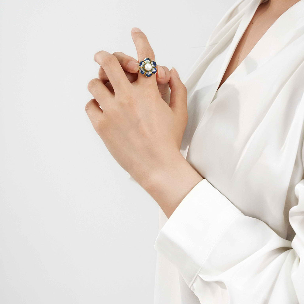 Colored Stone Inlaid Dunhuang Baoxiang Flower Ring