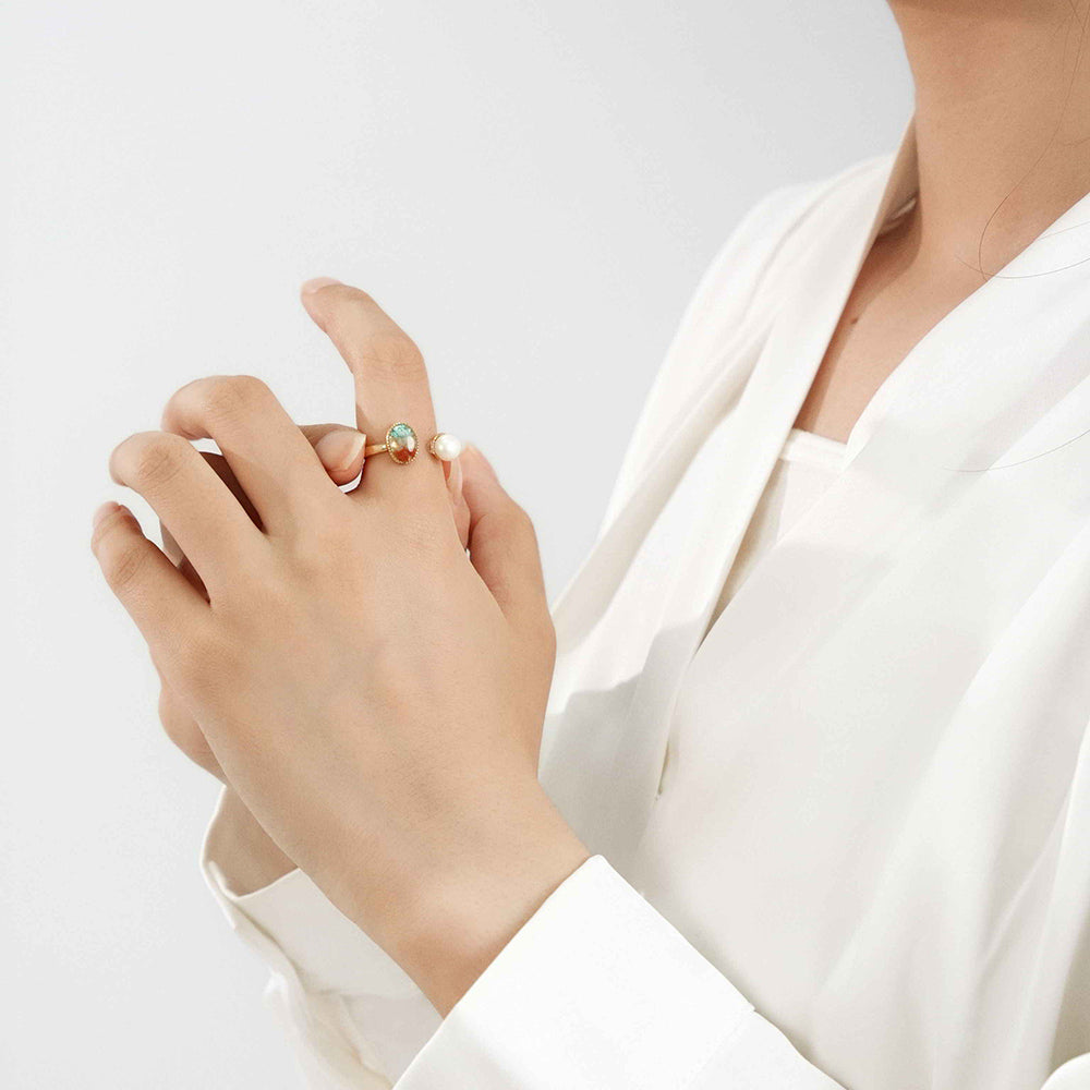 Color Stone Inlay Oval Pearl Ring – Dunhuang Color Series