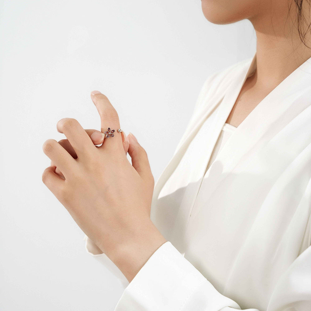 Color Stone Inlay Silver Ring – Plum Daisy