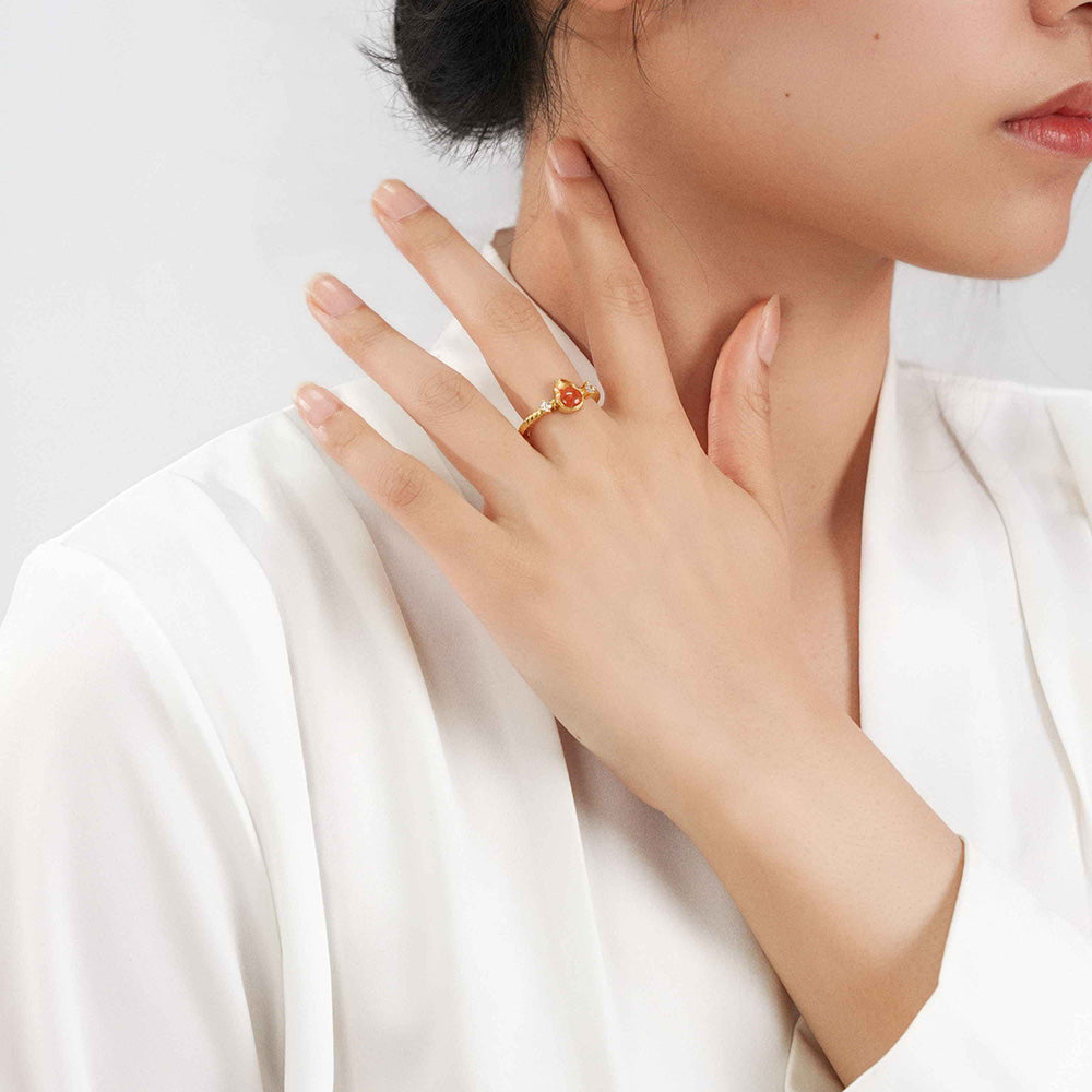 Color Stone Inlay Ring – Prosperous Red Gourd