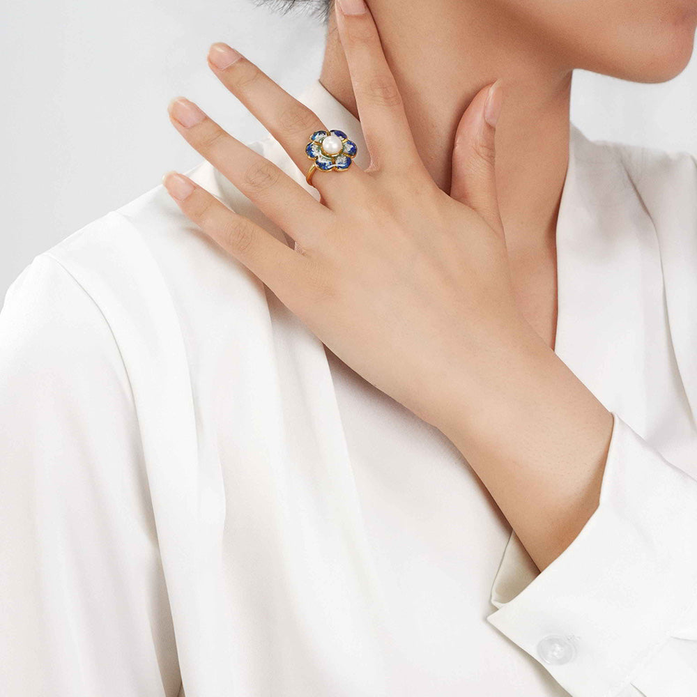 Colored Stone Inlaid Dunhuang Baoxiang Flower Ring