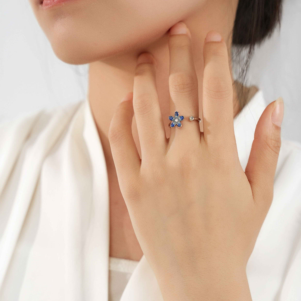 Color Stone Inlay Silver Ring – Royal Blue Daisy