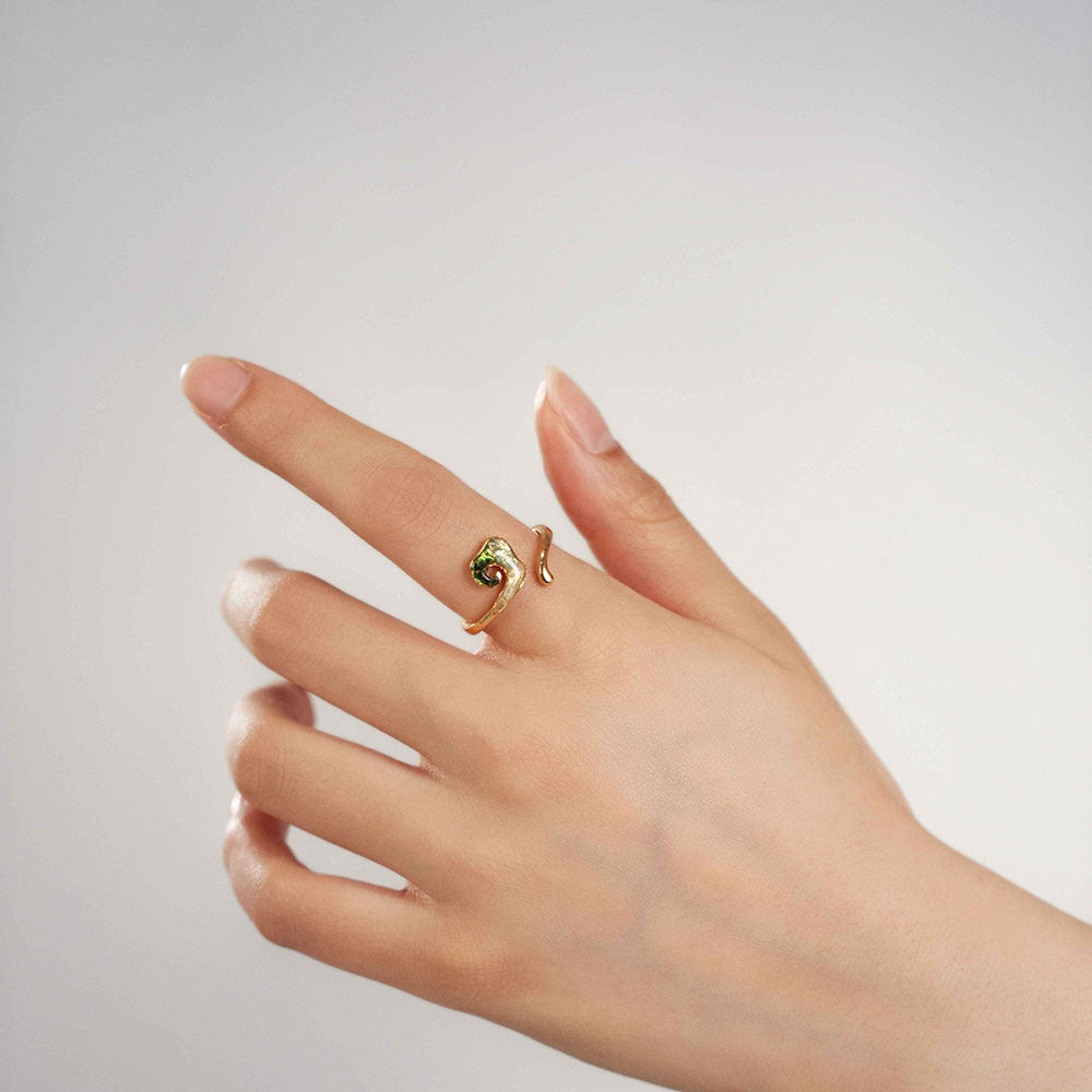 Color Stone Inlay Jade Green Auspicious Cloud Open Ring