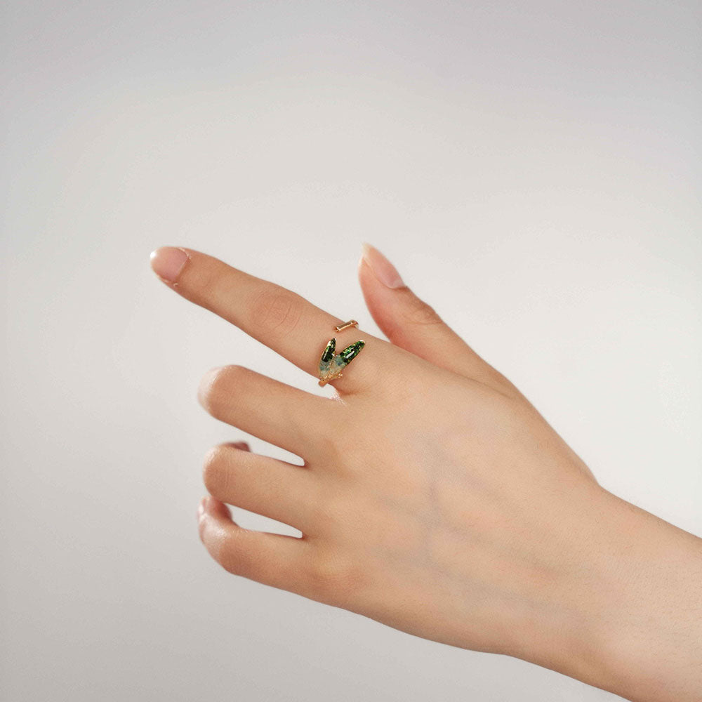Color Stone Inlay Jade Green Gradient Bamboo Leaf Ring – B Style