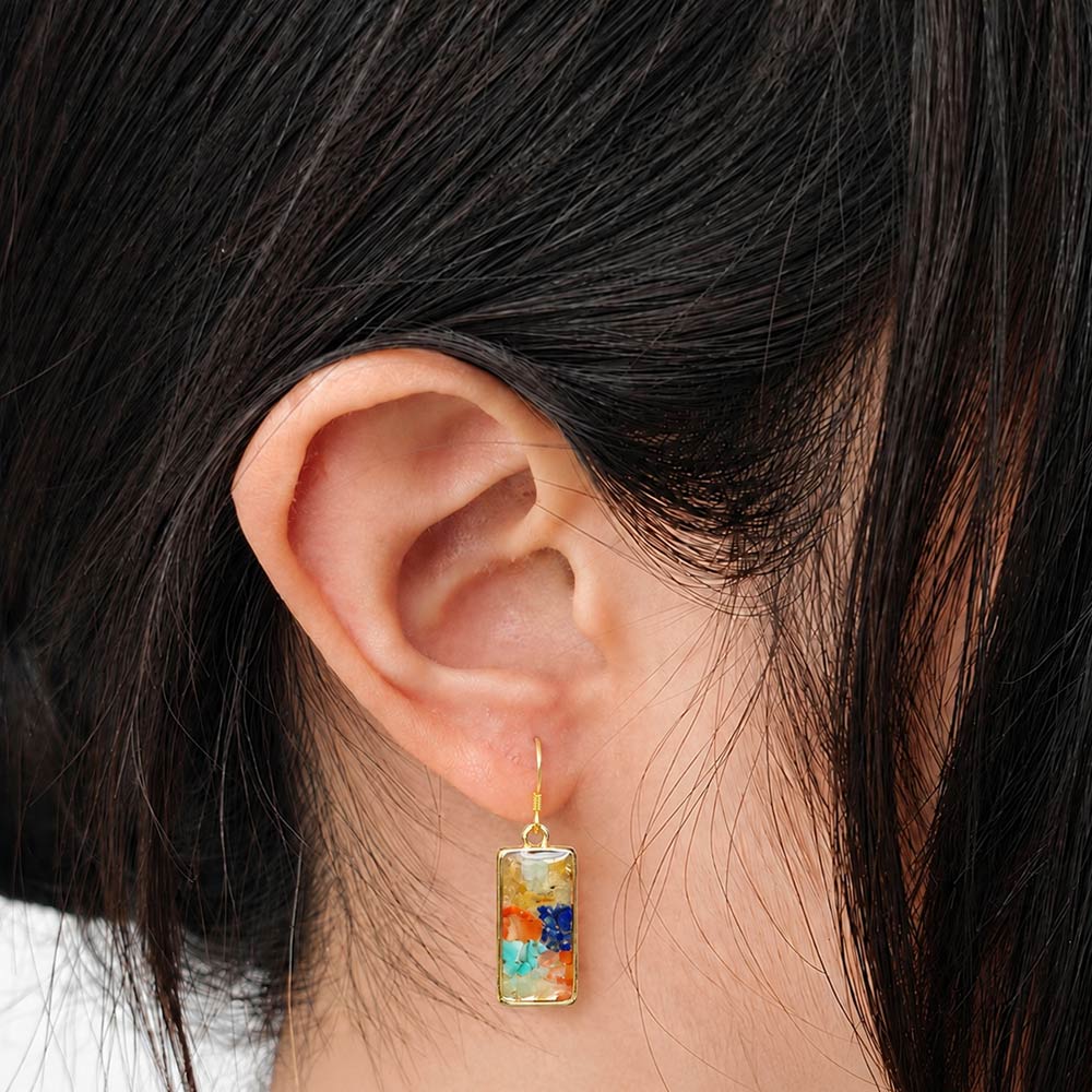 Color Stone Inlay Rectangular Hook Earrings – Dunhuang Color Series