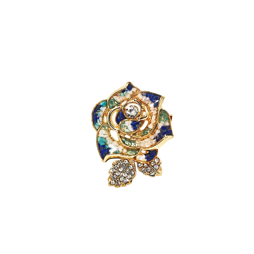 Color Stone Inlay Camellia Brooch – Blue & White Series