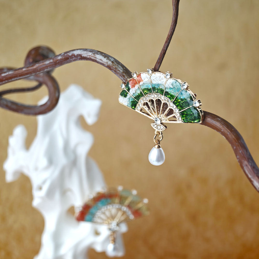 Color Stone Inlay Fan Brooch – Misty Jiangnan