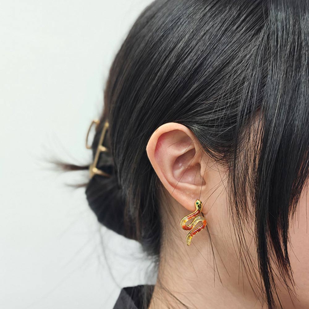 Color Stone Inlay Snake Stud Earrings – Red & Prosperous Series