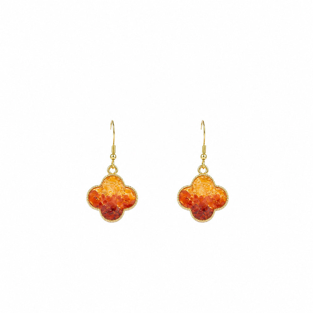 Color Stone Inlay Four-Leaf Clover Drop Earrings – Red & Prosperous Series