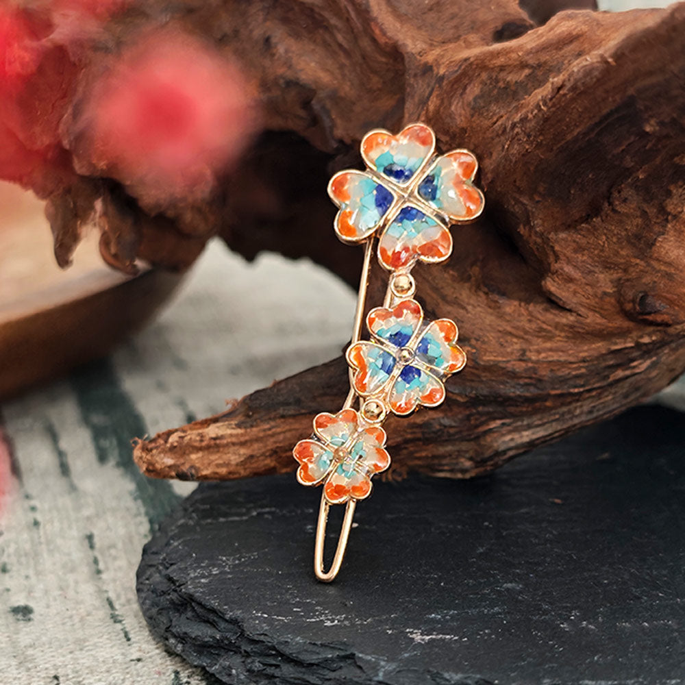 Colorful Stone Inlaid Dunhuang-style Four-Leaf Clover Hair Clip