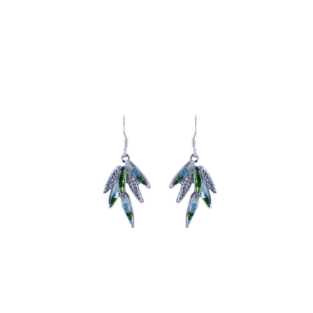 Color Stone Inlay Bamboo Leaf Earhooks
