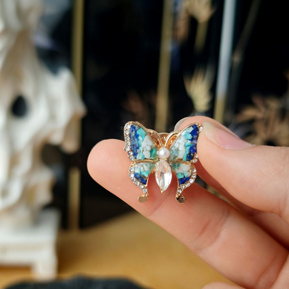 Blue & White Stone Inlay Butterfly Brooch