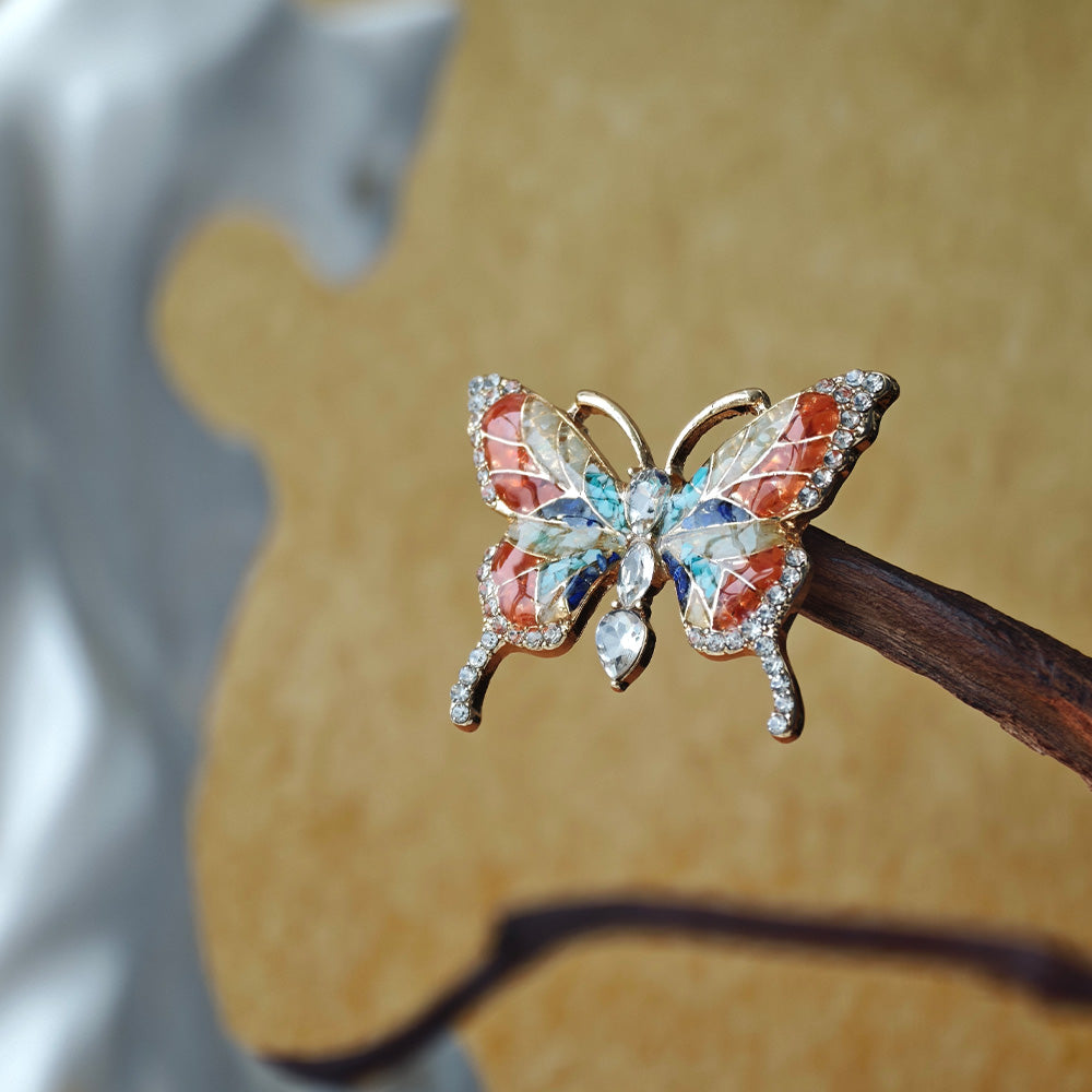 Dunhuang Style Stone Inlay Butterfly Brooch