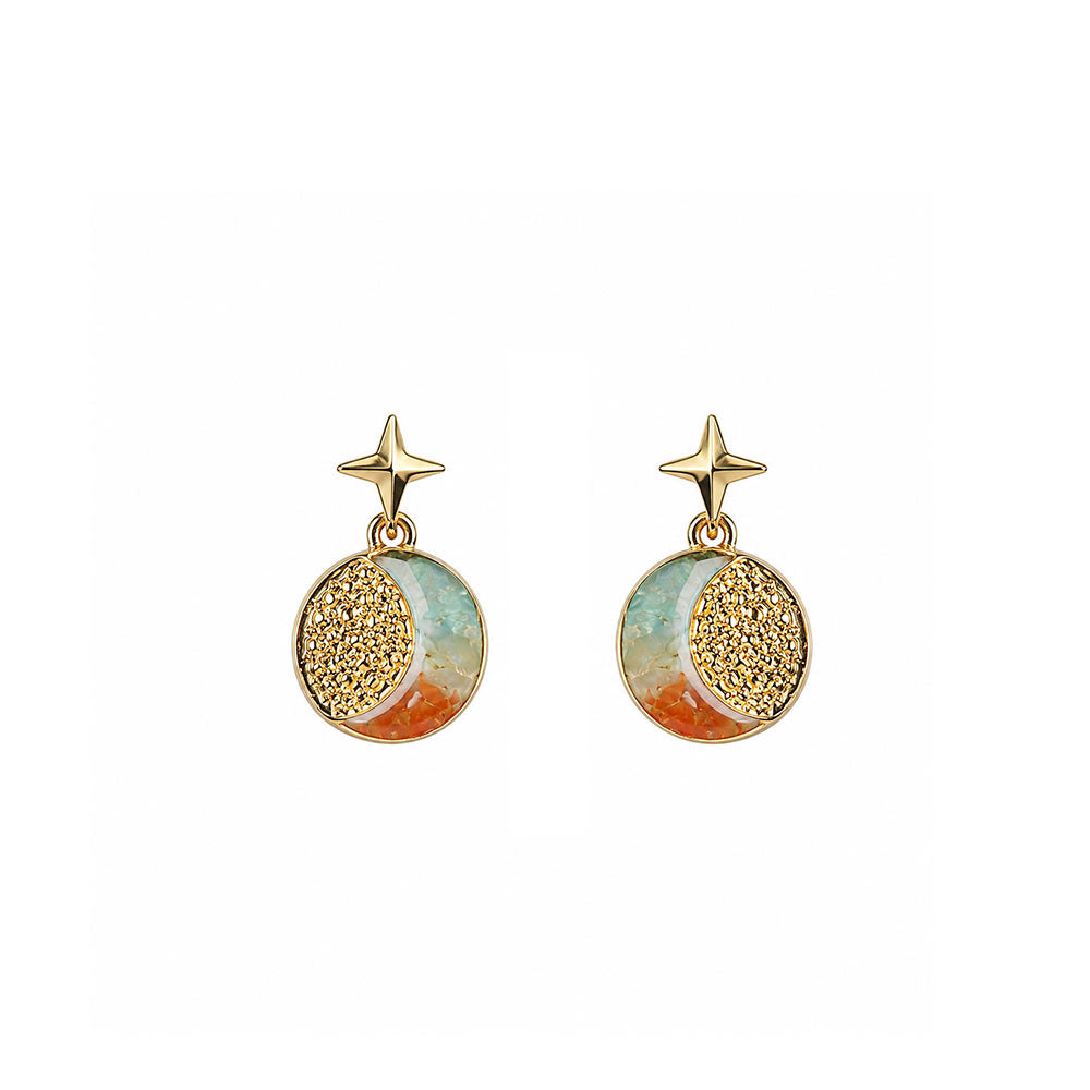 Colored Stone Inlaid Sun Moon Star Dunhuang Earrings