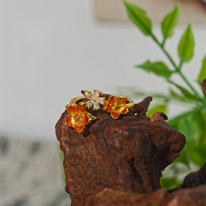 Colored Stone Inlaid Prosperous Red Peach Blossom Ring