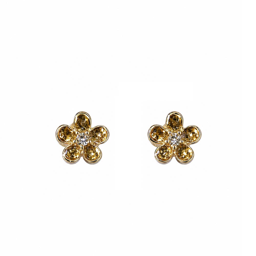 Color Stone Inlay Gilded Studs – Five-Petal, Black Obsidian