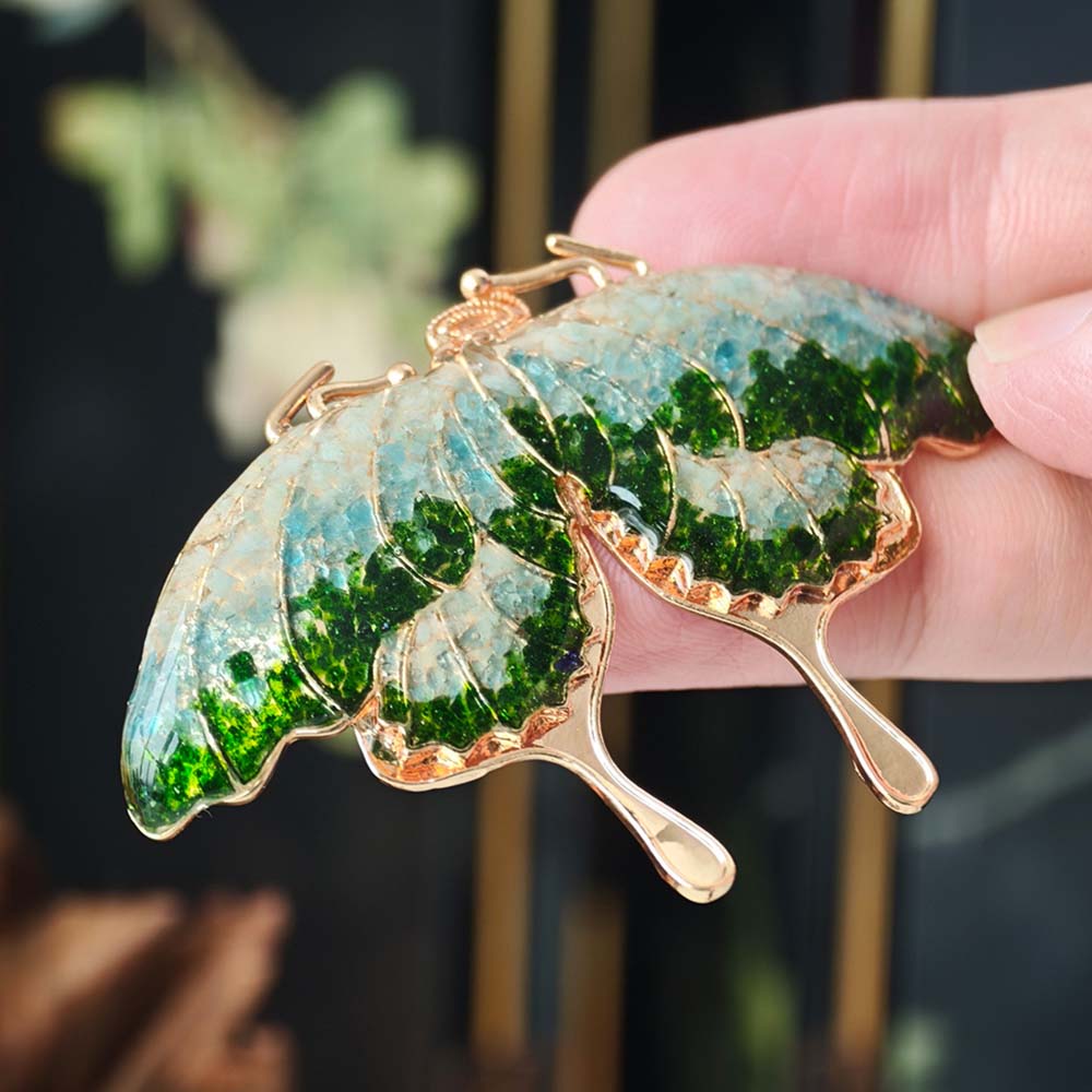 Jade Green Stone Inlay Butterfly Shape Brooch