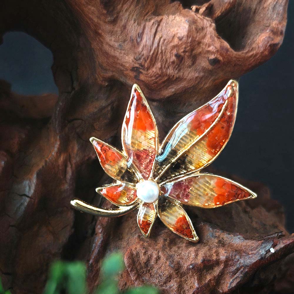 Color Stone Inlay Maple Leaf Brooch – Series