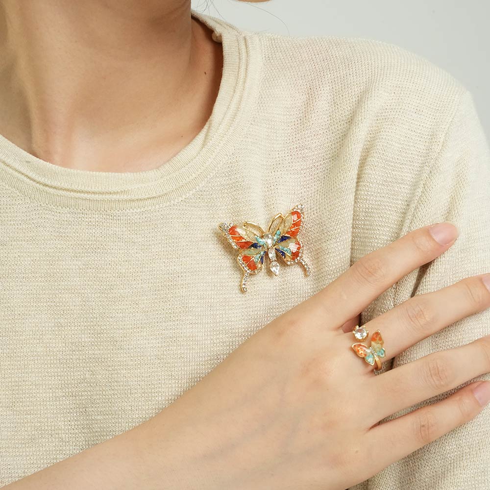Luminous Butterfly Shadow Dunhuang Metamorphosis Brooch + Ring Bundle