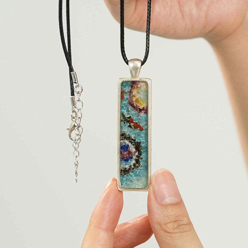 Color Stone Inlay Necklace – Rectangular, Blue & Purple Dunhuang