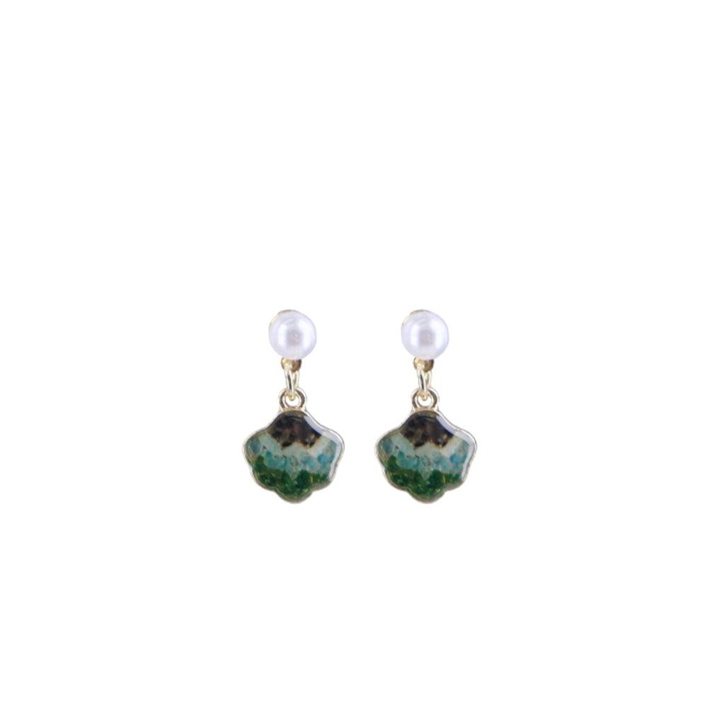 Jade Green Shell Stone Inlay Earrings