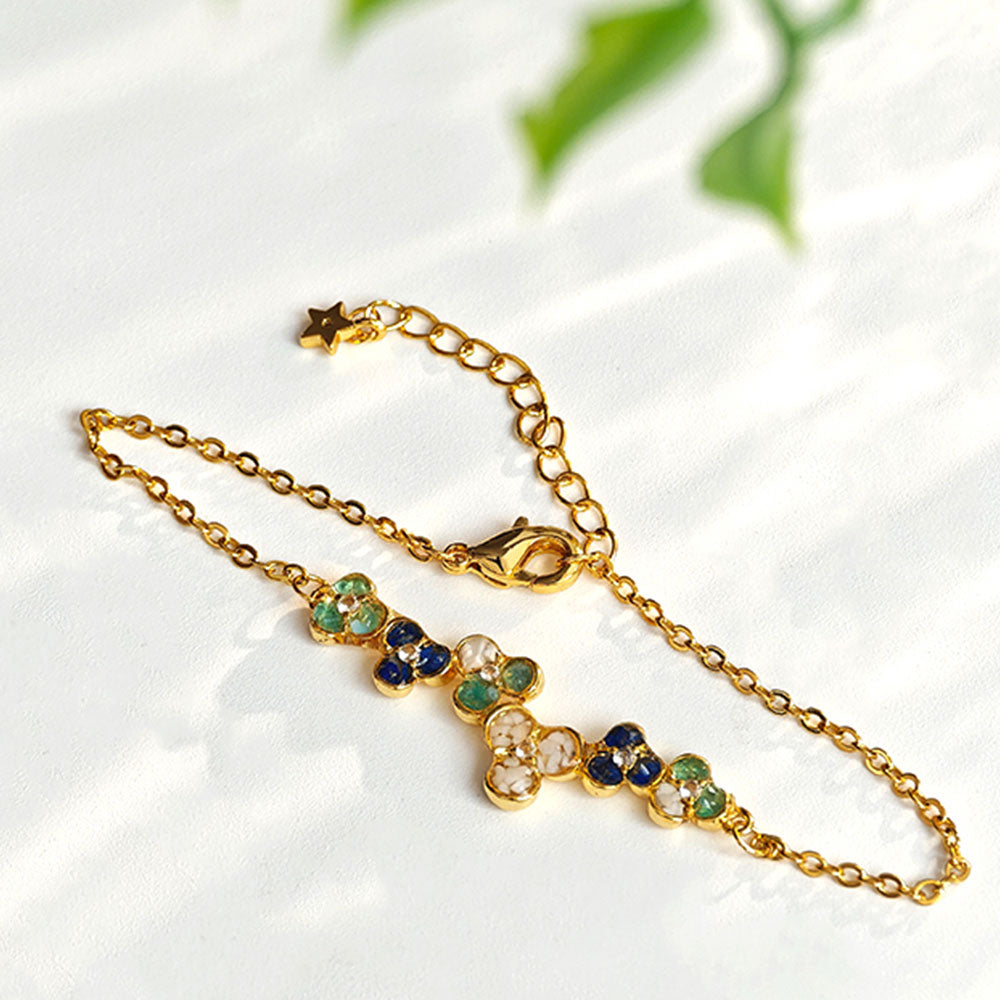 Color Stone Inlay Bracelet: Plum Blossom Jadeite Green Gradient Series