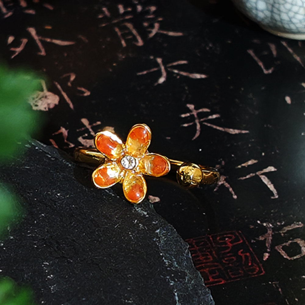Colored Stone Inlay Red Prosperity Daisy Ring