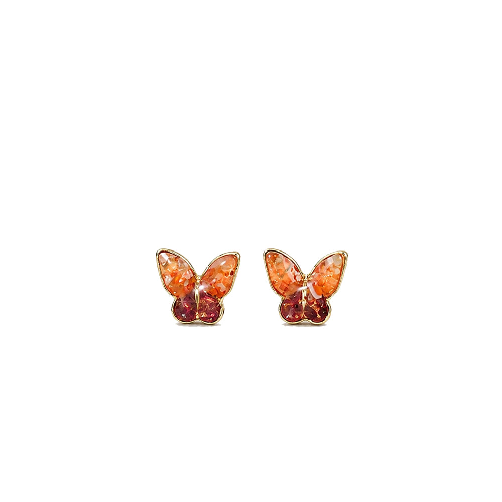 Colored Stone Inlaid Butterfly Earrings Red Prosperity Series