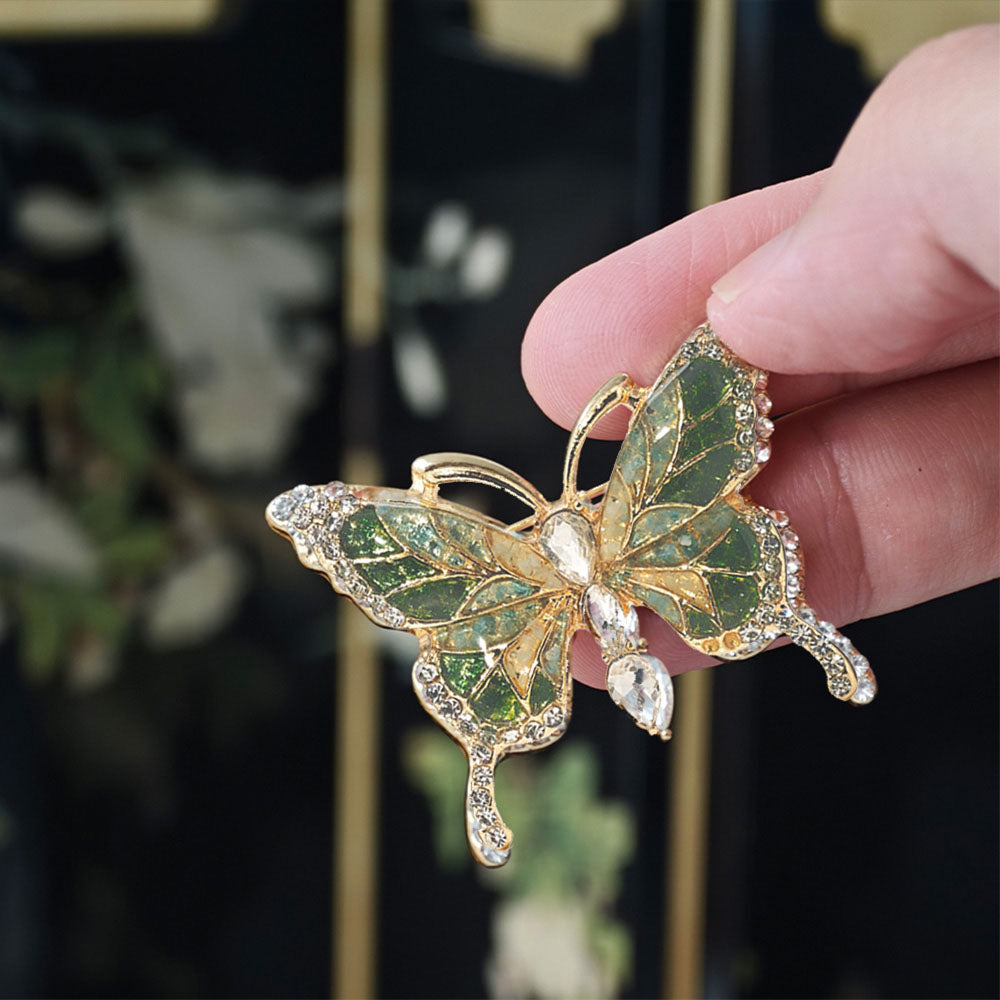 Jade Green Stone Inlay Butterfly Shape Brooch