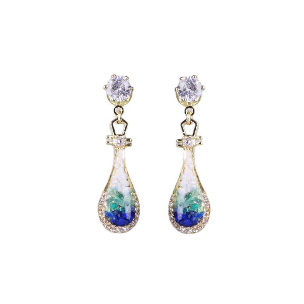 Colored Stone Inlaid Pipa Earrings Blue-and-White Series