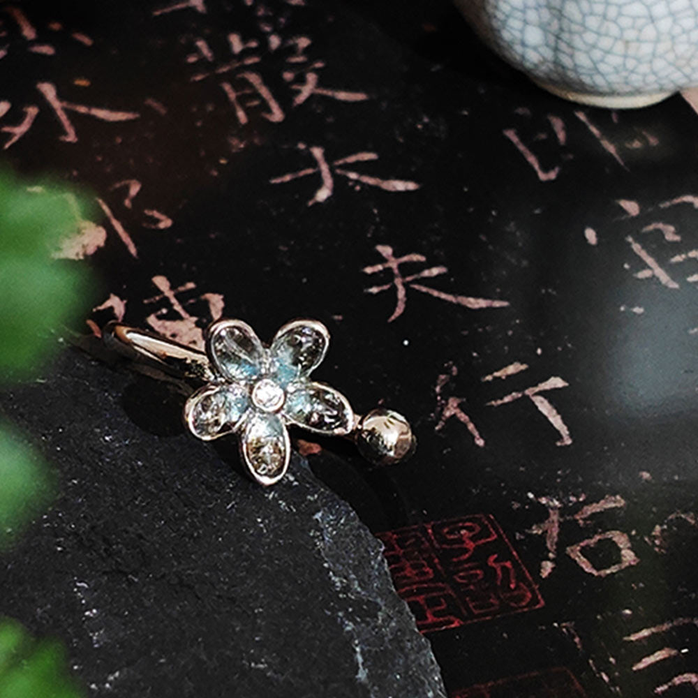Color Stone Inlay Silver Ring – Obsidian Daisy