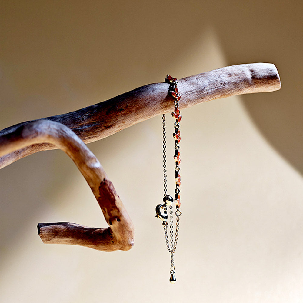 Color Stone Inlay Bracelet – Tiny Leaf, Prosperous Red Series
