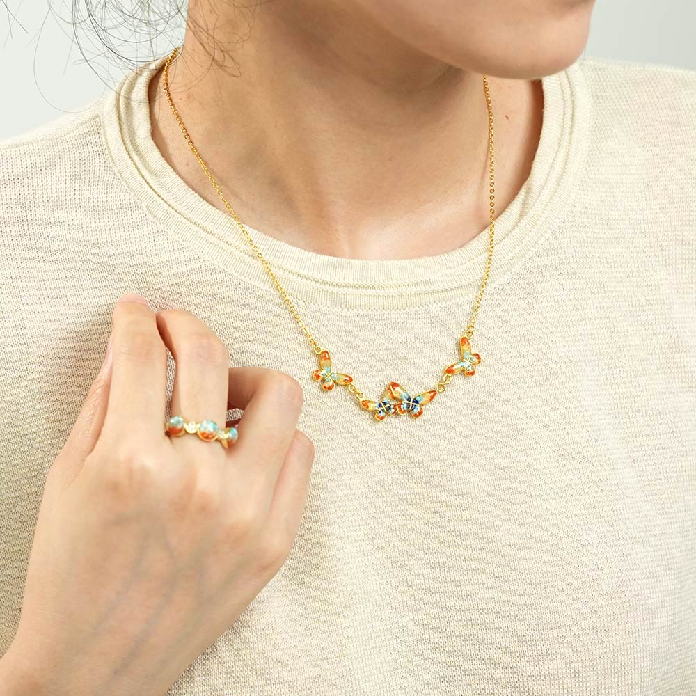 Zhuangzi's Butterfly Dream Dunhuang Butterfly Ring + Necklace Bundle