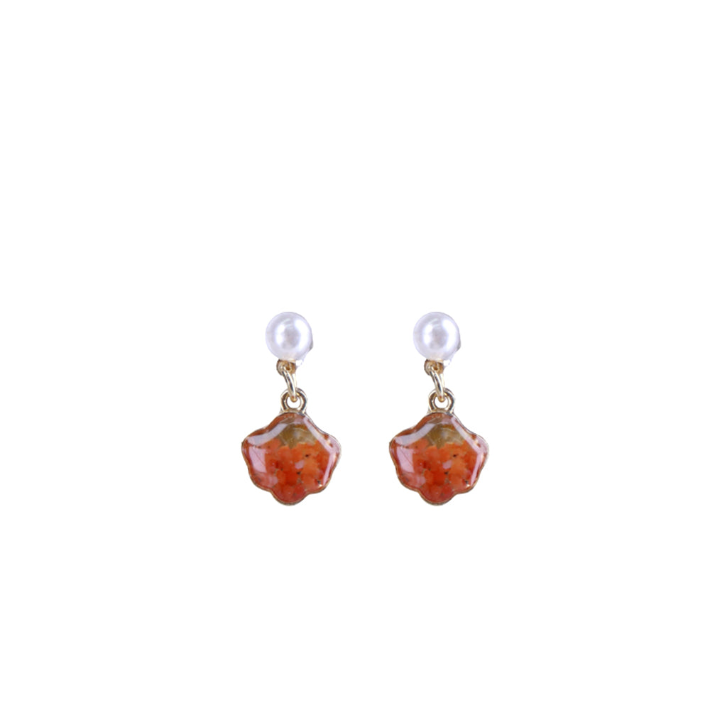 Red Stone Inlay Shell Earrings