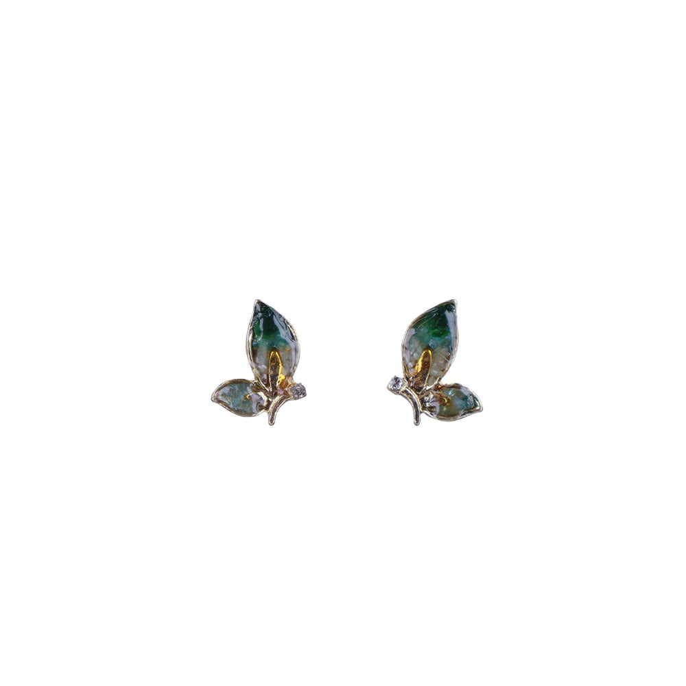 Color Stone Inlay Jade Green Butterfly Wing Stud Earrings - Style