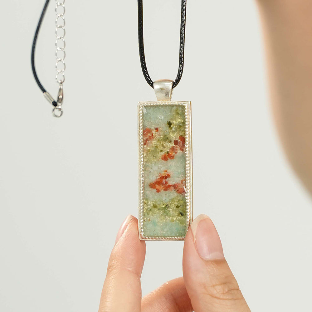 Color Stone Inlay Necklace–Rectangular, Dunhuang South Red A7