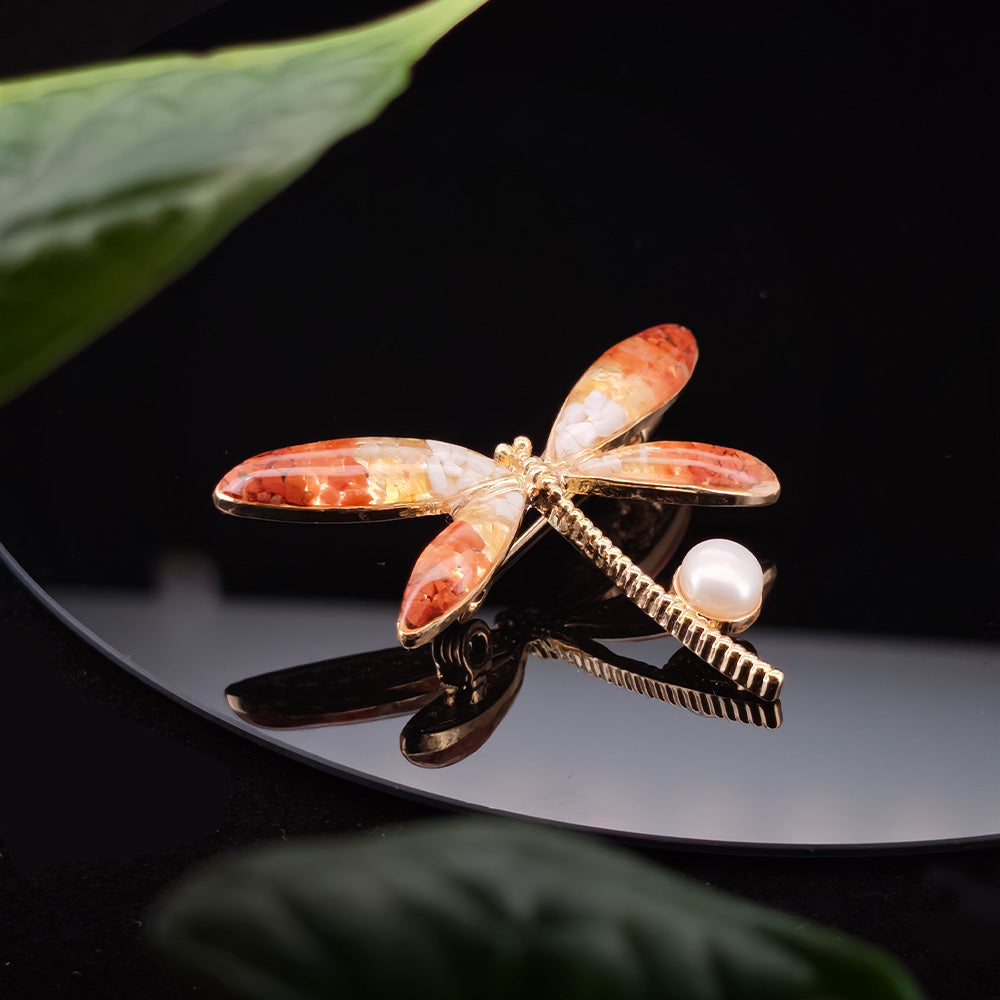 South Red Dragonfly B-Shaped Brooch with Color Stone Inlay