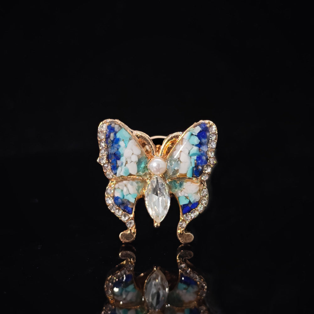 Blue & White Stone Inlay Butterfly Brooch