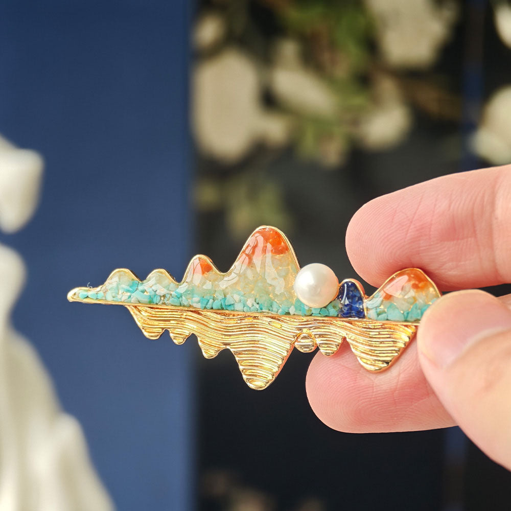 Dunhuang Stone Inlay Landscape Reflection Brooch