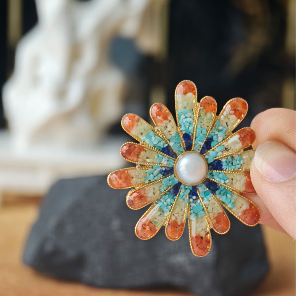 Dunhuang Stone Inlay Chrysanthemum Brooch