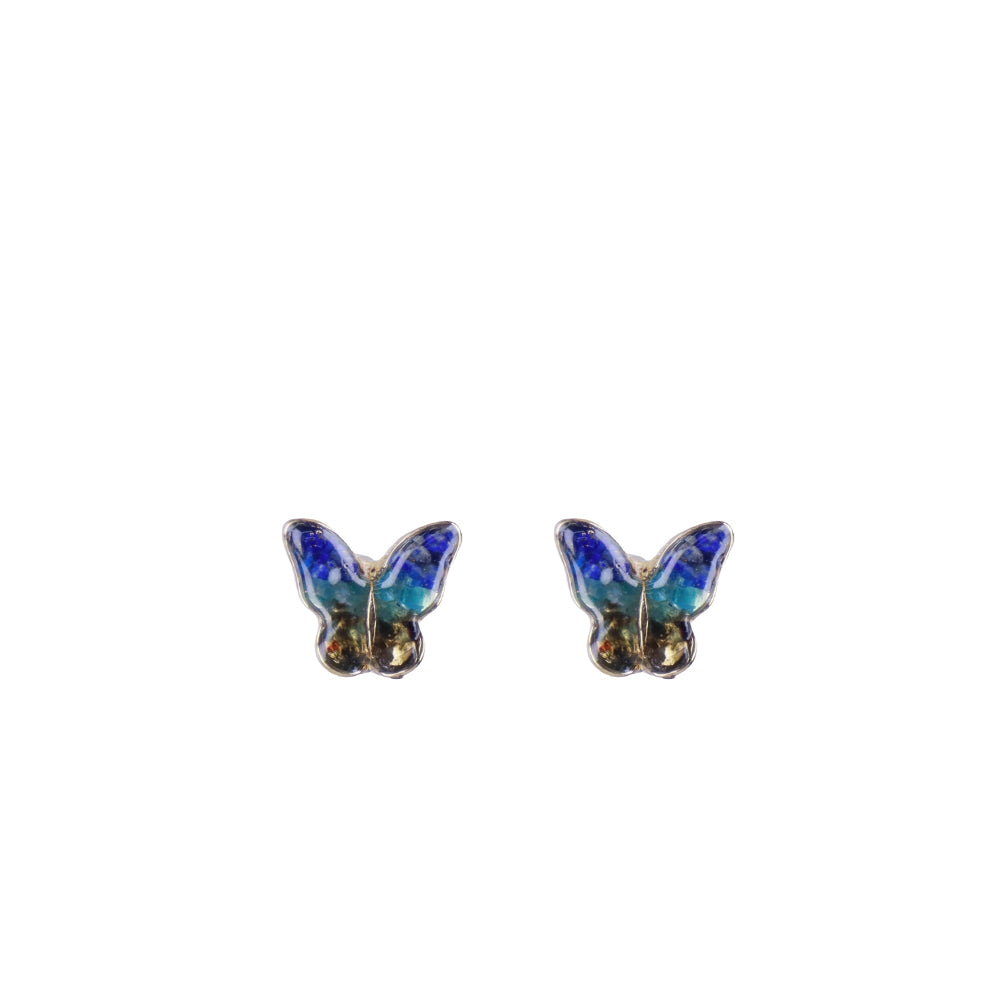 Colored Stone Inlaid Lapis Blue Little Butterfly Earrings