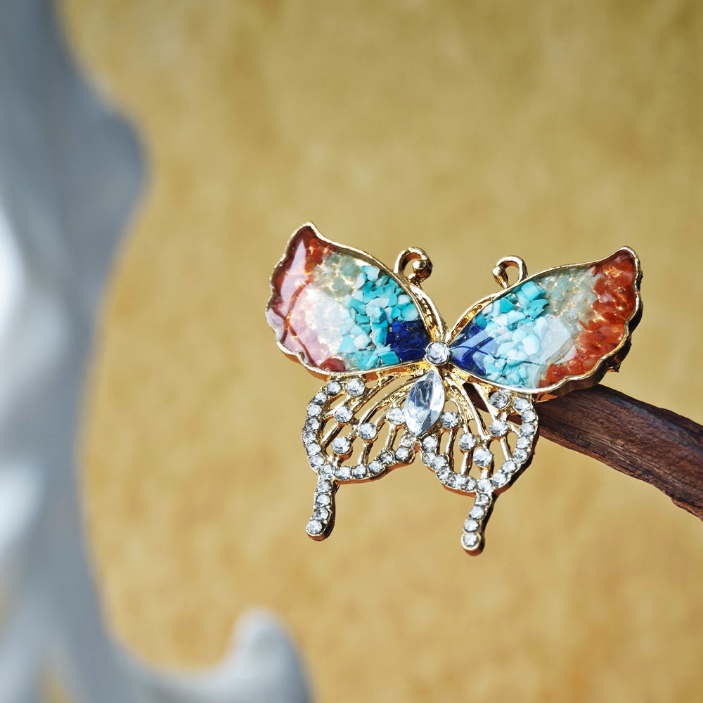 Dunhuang Style Stone Inlay Butterfly Brooch