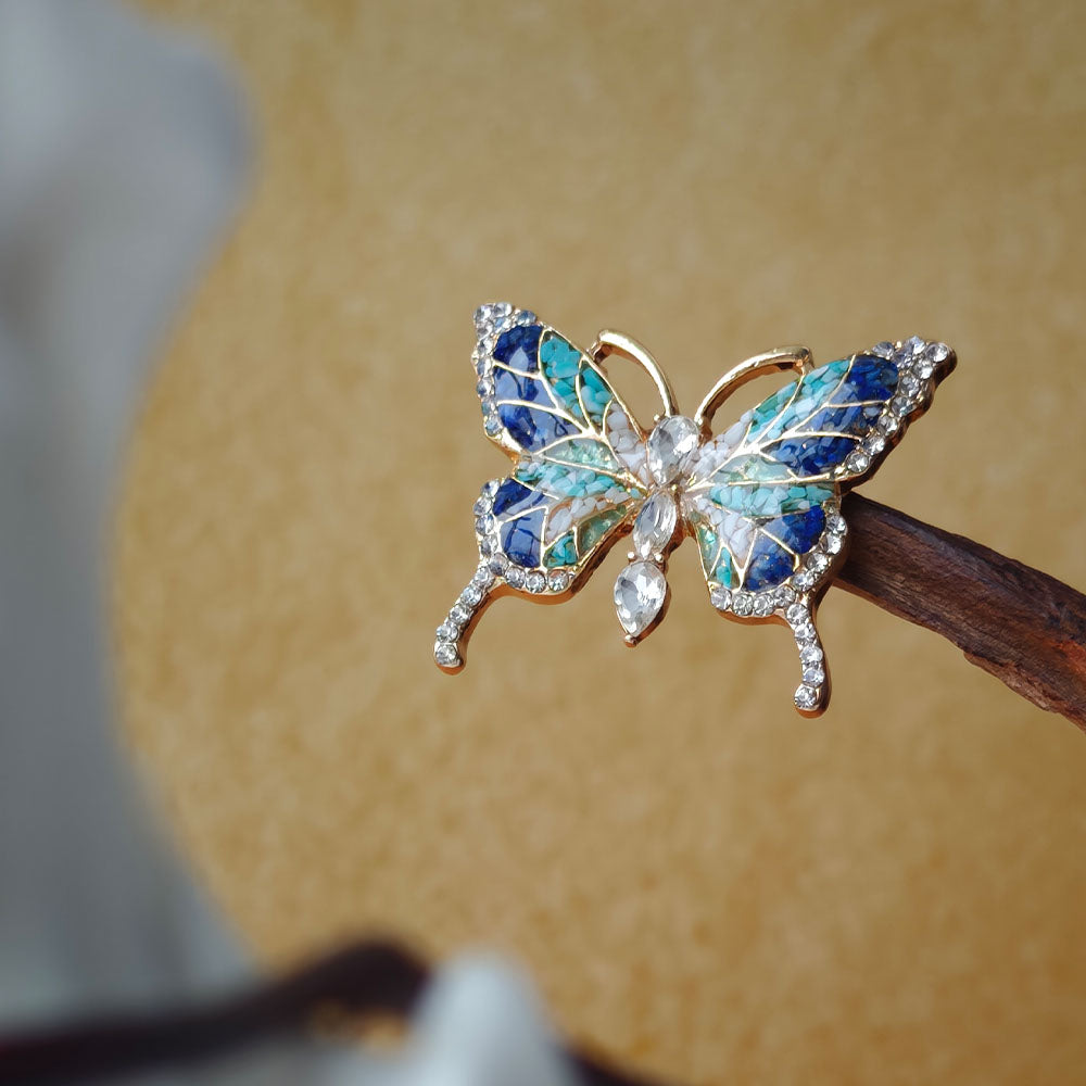 Blue & White Stone Inlay Butterfly Brooch