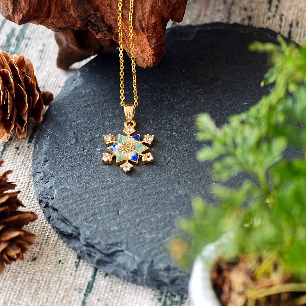 Color Stone Inlay Snowflake Necklace – Blue & White Series