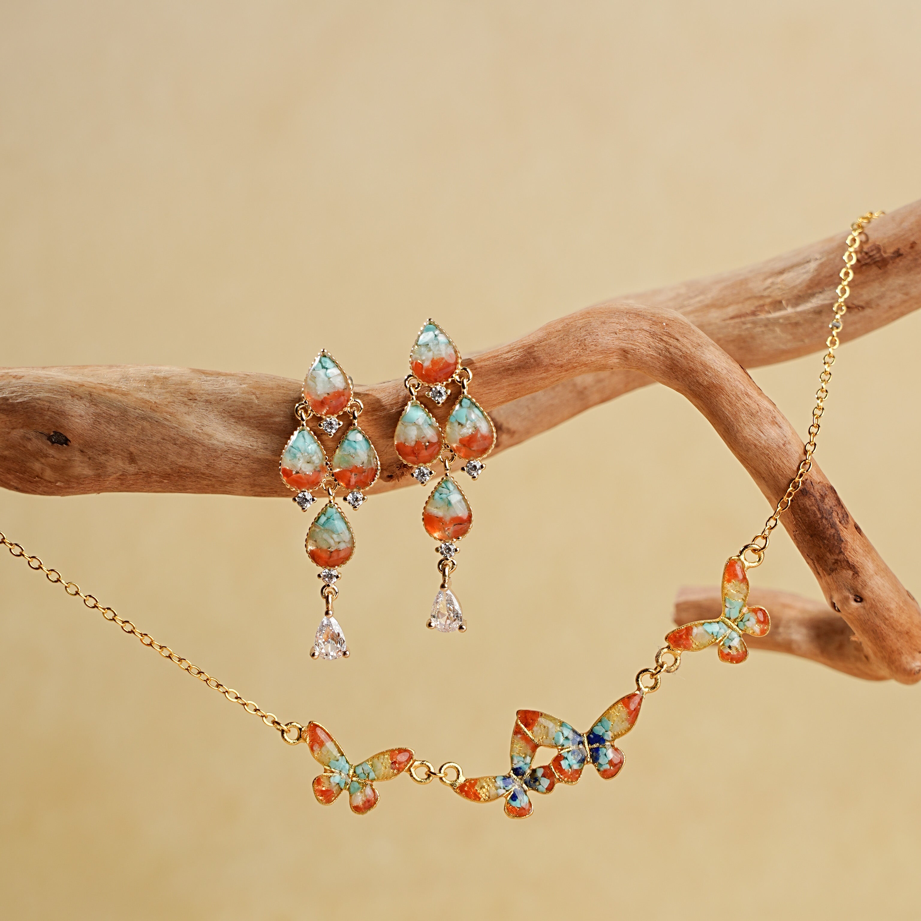 Butterfly Whispers Butterfly Necklace + Teardrop Stud Earrings Set
