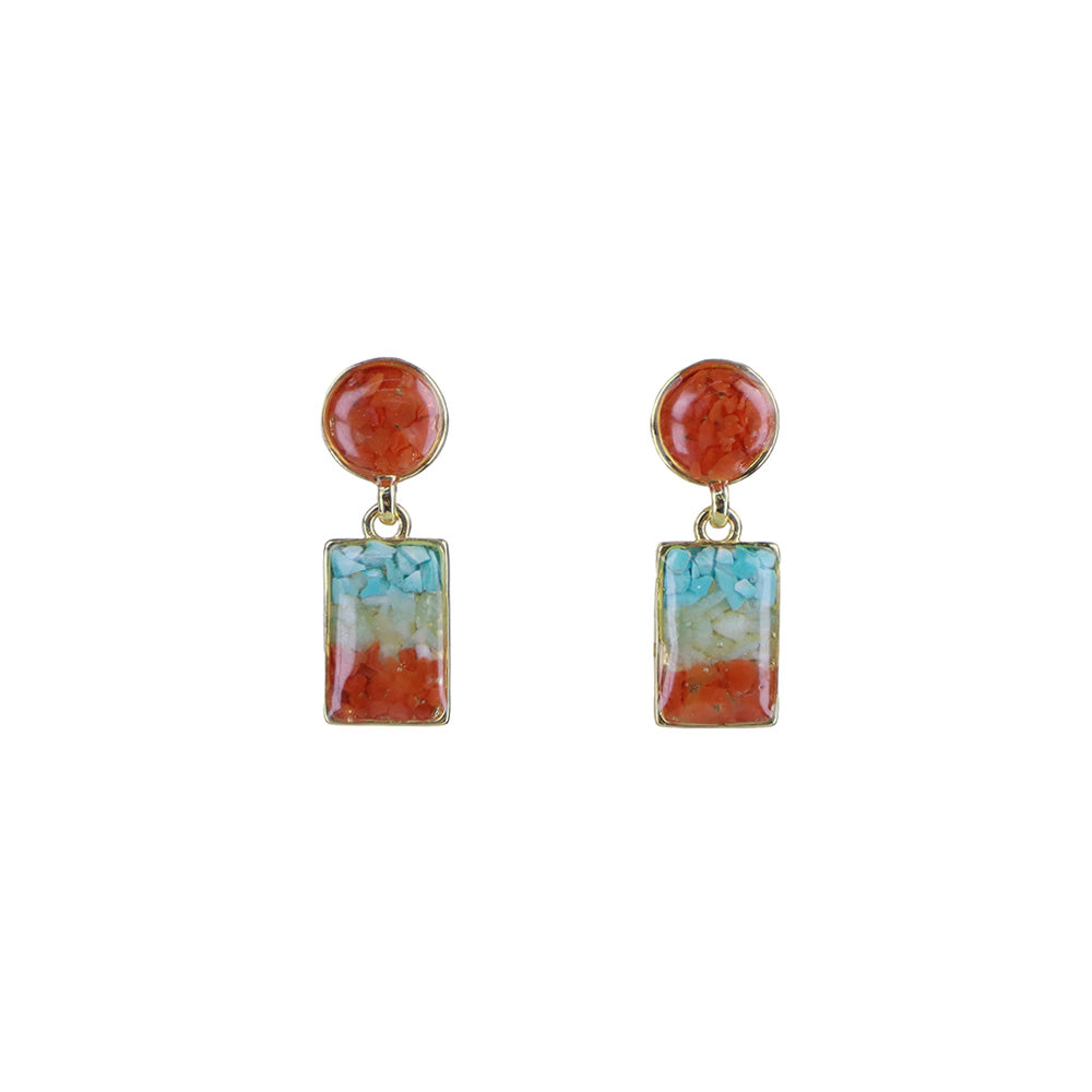 Red Agate Square & Round Studs - Dunhuang