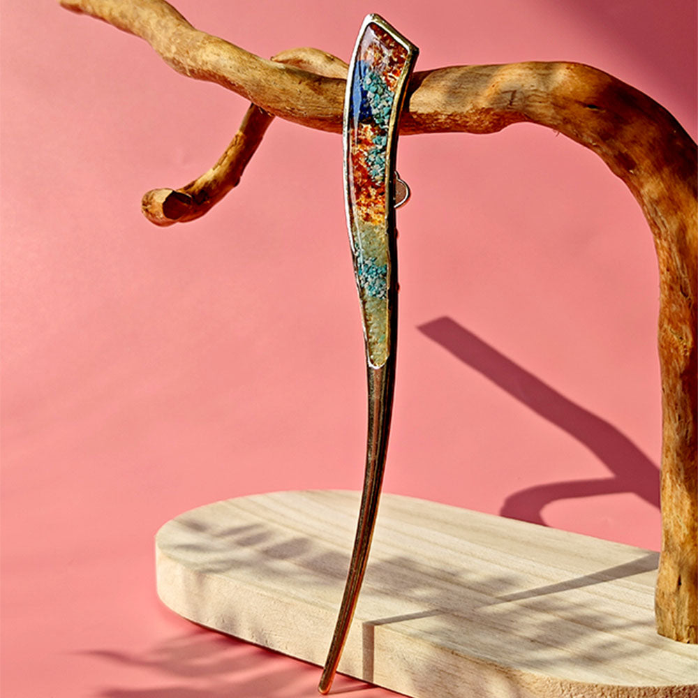 Double-Sided Pearl Landscape Hairpin, Dunhuang Red